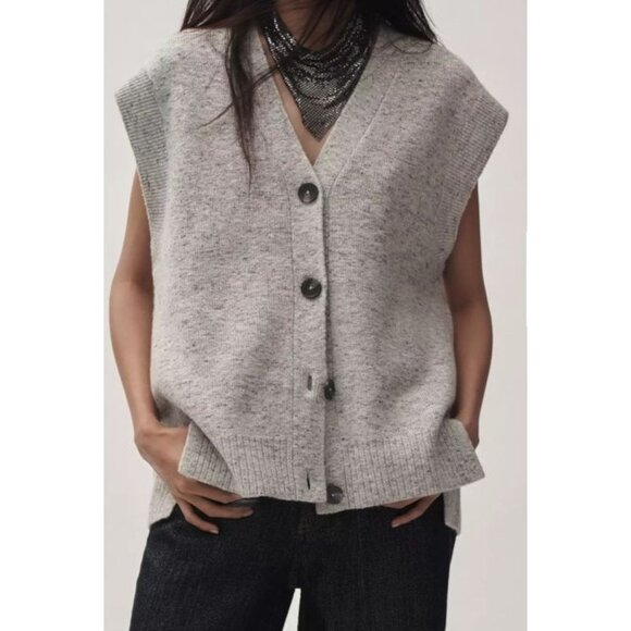 Womens Anthropologie Button Front Sweater Vest S Wool Linen Other Blend Gray - Picture 1 of 9